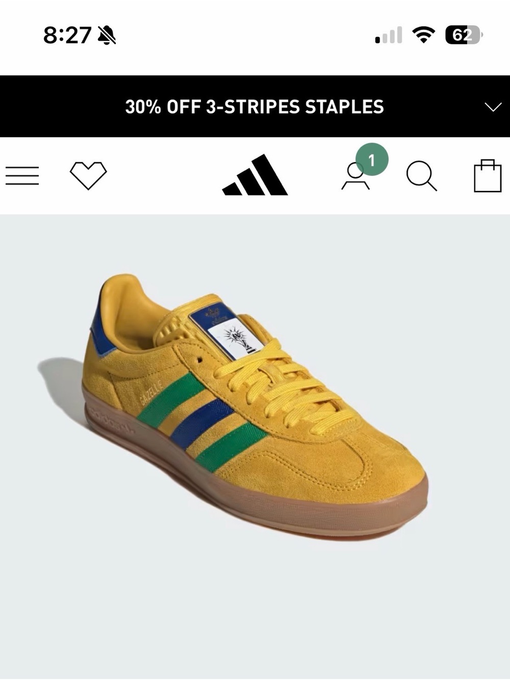 adidas Men’s Yellow Suede Sneakers with Blue & Green 3-Stripes